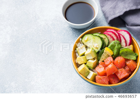 Traditional Hawaiian Poke salad with salmon, Traditional Hawaiian Poke salad with salmon, 46693657