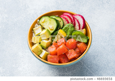 Traditional Hawaiian Poke salad with salmon, Traditional Hawaiian Poke salad with salmon, 46693658