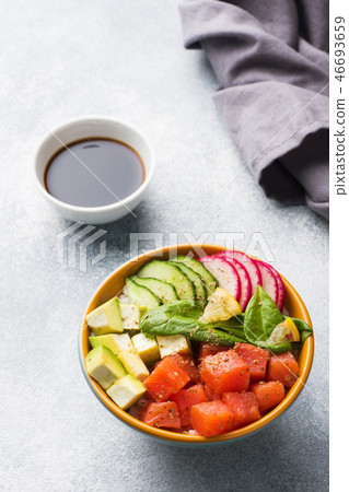 Traditional Hawaiian Poke salad with salmon, Traditional Hawaiian Poke salad with salmon, 46693659