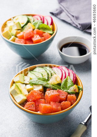 Traditional Hawaiian Poke salad with salmon,  46693660