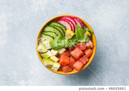 Traditional Hawaiian Poke salad with salmon, Traditional Hawaiian Poke salad with salmon, 46693661