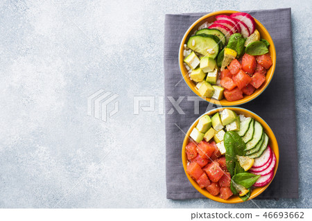 Traditional Hawaiian Poke salad with salmon, Traditional Hawaiian Poke salad with salmon, 46693662