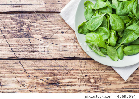 Fresh spinach leaves in bowl  Fresh spinach leaves in bowl  46693684