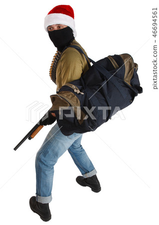 robber in a cap of Santa Claus with shotgun 46694561
