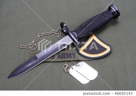 bayonet with dog tags on US ARMY uniform  46695143