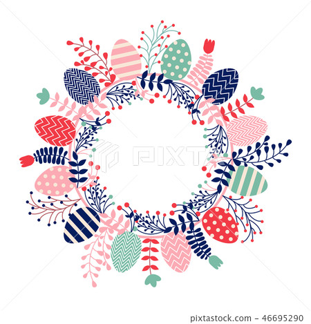 Easter Decorative Wreath with Eggs Icon Easter Decorative Wreath with Eggs Icon 46695290