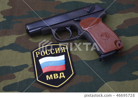 Russian Police uniform badge with handgun Makarov Russian Police uniform badge with handgun Makarov 46695728
