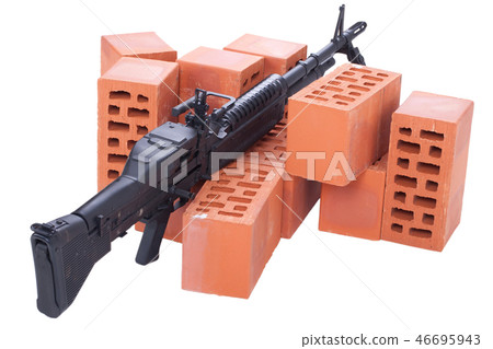 machine gun with amminition tape on position machine gun with amminition tape on position 46695943
