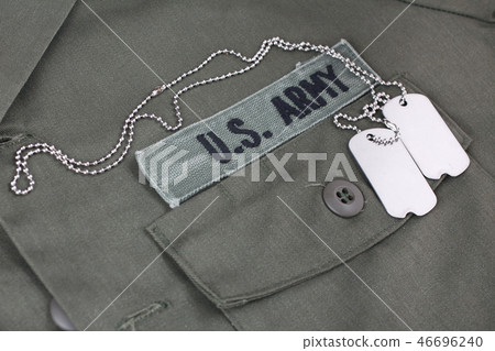 U.S. Army Branch Tape with dog tags on uniform 46696240