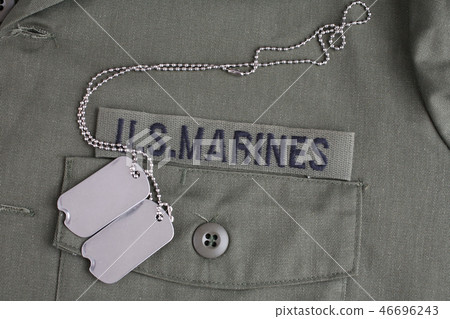 U.S. MARINES Tape with dog tags on uniform 46696243