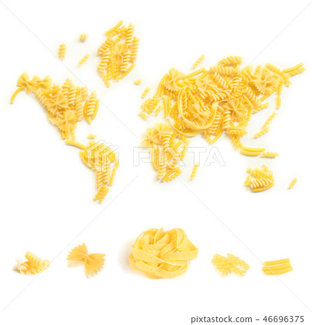 pasta world on white background with different pas 46696375