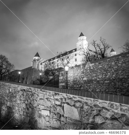 bratislava castle in the evening, black and white 46696378