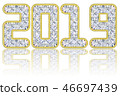 2019 digits composed of gems in golden rim 46697439