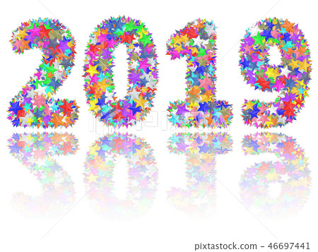 2019 digits composed of colorful glass flowers 46697441