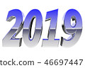 Chrome 2019 digits with color gradient reflections 46697447