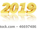 Gold 2019 digits with gradient reflections 46697486
