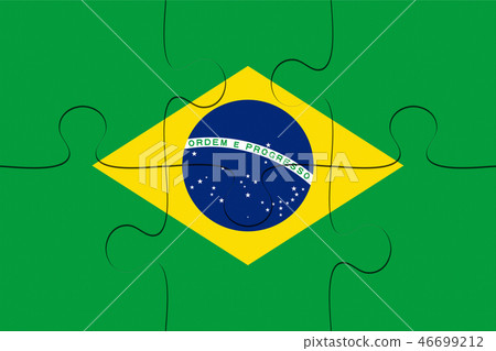 Brazil Flag Jigsaw Puzzle, 3d illustration - Stock Illustration