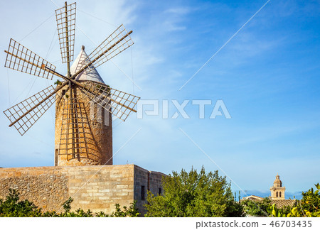 An old windmill in Algadia Mallorca Spain An old windmill in Algadia Mallorca Spain 46703435