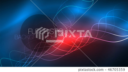 Glowing abstract wave on dark, shiny motion, Christmas and New Year magic space light. Techno Glowing abstract wave on dark, shiny motion, Christmas and New Year magic space light. Techno 46705359
