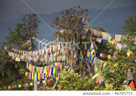 colorful waving prayer flags colorful waving prayer flags 46705751
