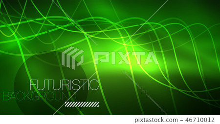 Abstract shiny glowinng color wave design element on dark background - science or technology concept 46710012
