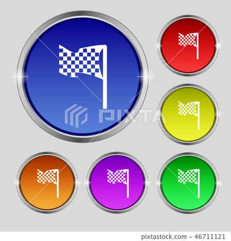 racing flag icon sign. Round symbol on bright colo racing flag icon sign. Round symbol on bright colo 46711121