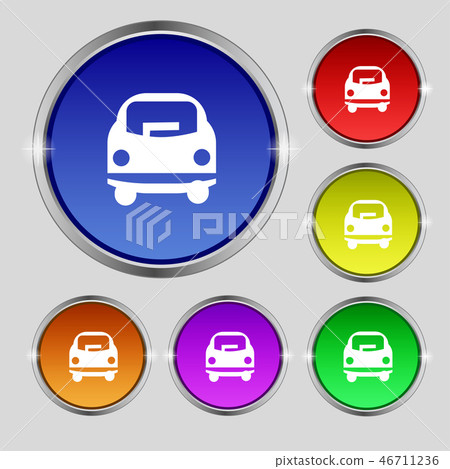 Car icon sign. Round symbol on bright colourful bu 46711236
