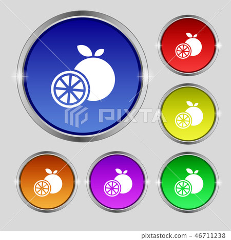 orange icon sign. Round symbol on bright colourful orange icon sign. Round symbol on bright colourful 46711238