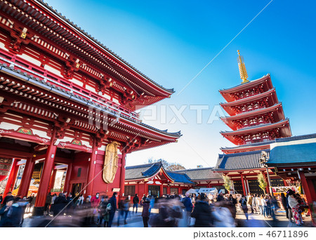 Senso-ji Temple Hokuramon and five-storied pagoda 46711896