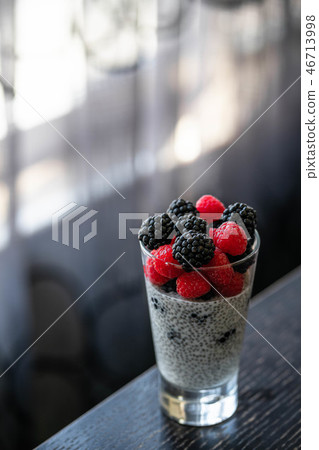 chia seed pudding with berries, healthy dessert chia seed pudding with berries, healthy dessert 46713998
