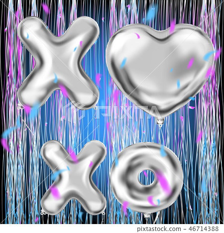 XOXO and heart silver ballons and foil confetti XOXO and heart silver ballons and foil confetti 46714388