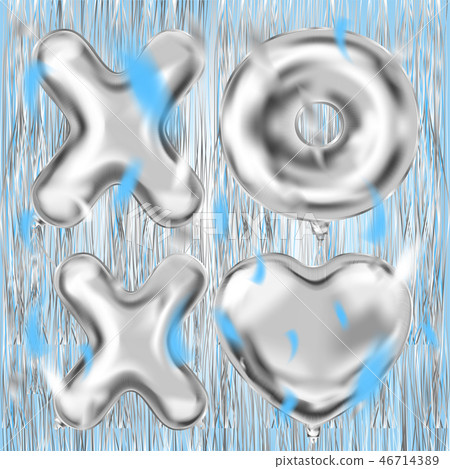 XOXO and heart silver ballons and foil confetti XOXO and heart silver ballons and foil confetti 46714389