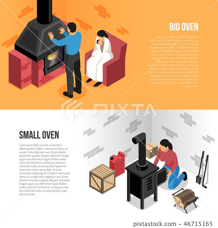 Fire Places Isometric Banners 46715165