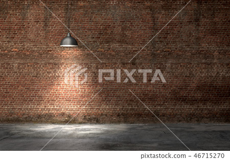 An interior with a red brick wall and concrete floor 46715270