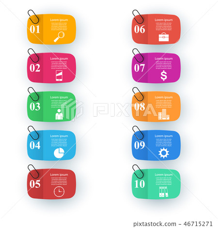 Infographic design. List of 10 items. Pin, clip icon. 46715271