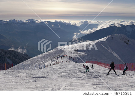 snow ski resort on the mountain slope for snowboarders snow ski resort on the mountain slope for snowboarders 46715591