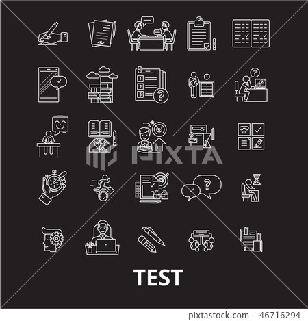 Test editable line icons vector set on black background. Test white outline illustrations, signs 46716294