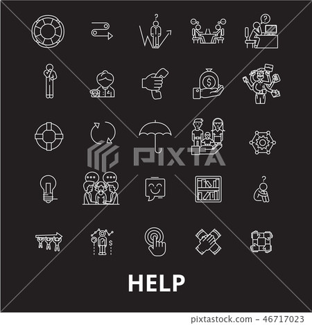 Help editable line icons vector set on black...-插圖素材 [46717023] - PIXTA圖庫