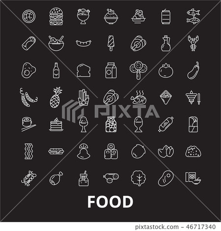 Food editable line icons vector set on black background. Food white outline illustrations, signs 46717340