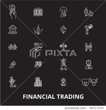 Financial trading editable line icons vector set on black background. Financial trading white Financial trading editable line icons vector set on black background. Financial trading white 46717344