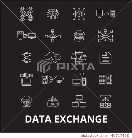 Data exchange editable line icons vector set on black background. Data exchange white outline Data exchange editable line icons vector set on black background. Data exchange white outline 46717458