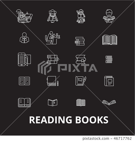 Books editable line icons vector set on black... - Stock Illustration ...