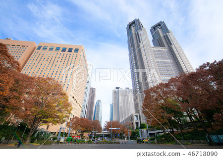 Shinjuku Chuo Park and Tokyo Metropolitan Government Office of autumn leaves 46718090