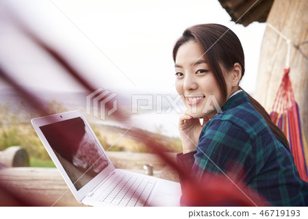 露營，年輕女性，韓國人 46719193