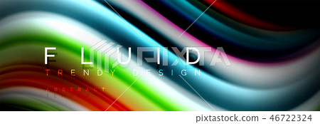 Bright colorful liquid fluid lines on black, modern abstract background 46722324