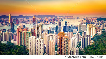 Hong Kong skyline at sunset. Panorama Hong Kong skyline at sunset. Panorama 46723404