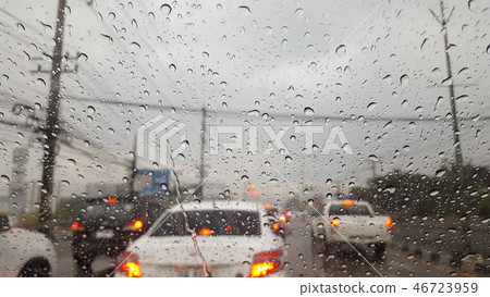 Drive on the road with rain water Drive on the road with rain water 46723959