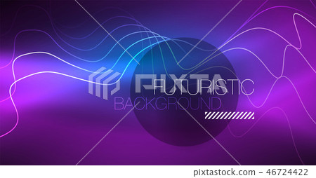 Glowing abstract wave on dark, shiny motion, Christmas and New Year magic space light. Techno 46724422