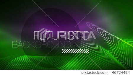 Abstract shiny glowinng color wave design element on dark background - science or technology concept 46724424