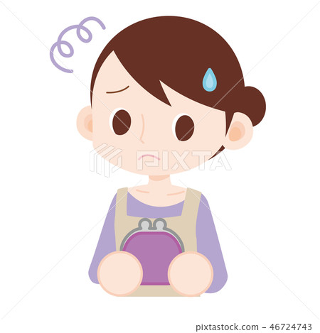 Housewife wearing an apron suffers from holding a purse 46724743